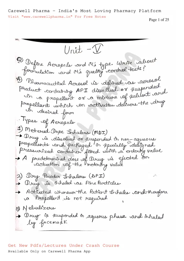 Unit 5, Industrial Pharmacy 1, B Pharmacy 5th Sem, Carewell Pharma